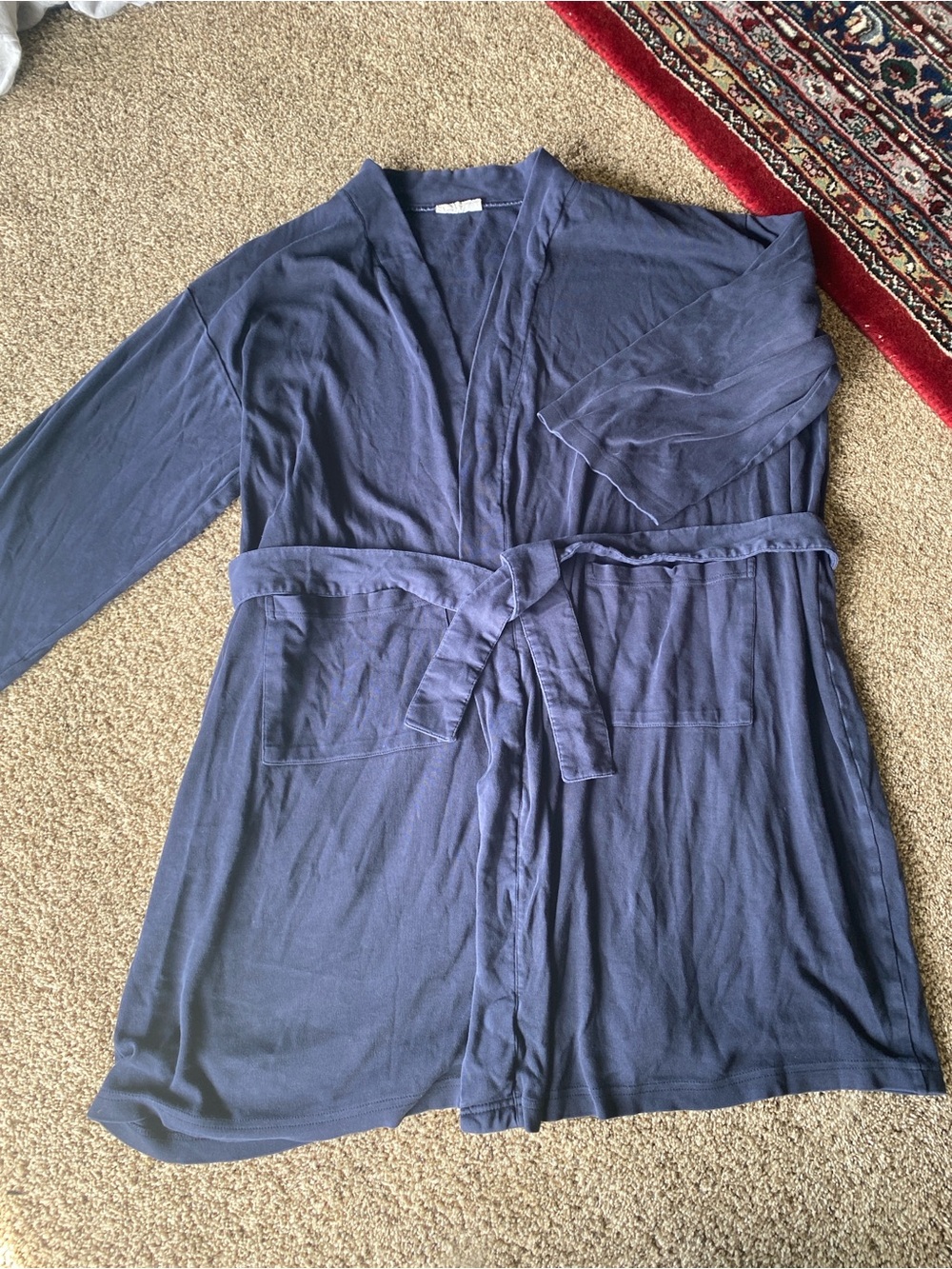 100% Organic Cotton Navy Lightweight Belted Lounge Robe